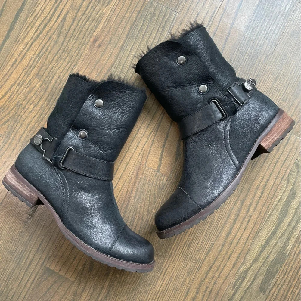 Matt Bernson Women's Tundra Black Suede Sheepskin Lined Winter Boots - Picture 2 of 15